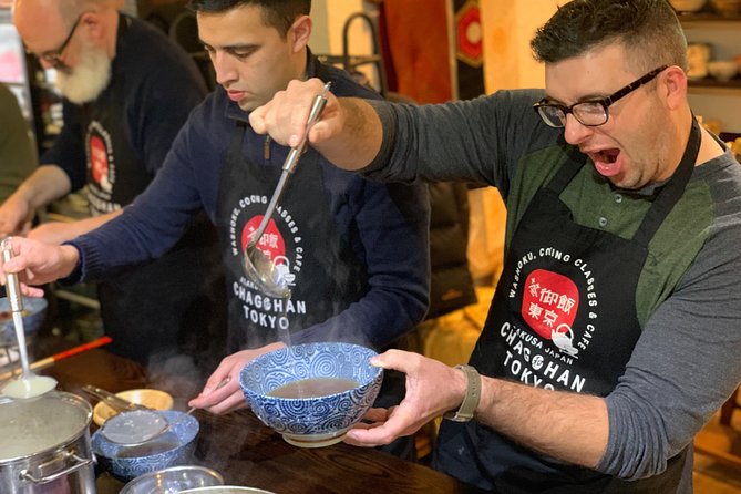Asakusa Classic Ramen & Crispy Gyoza Cooking Class - Meet Masa and Junko in a real working kitchen setting