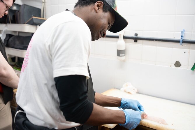 Fish Cutting workshop in Kyoto Japan - The 2.5 hour flow: handling fish first, then cutting into your own sashimi pieces