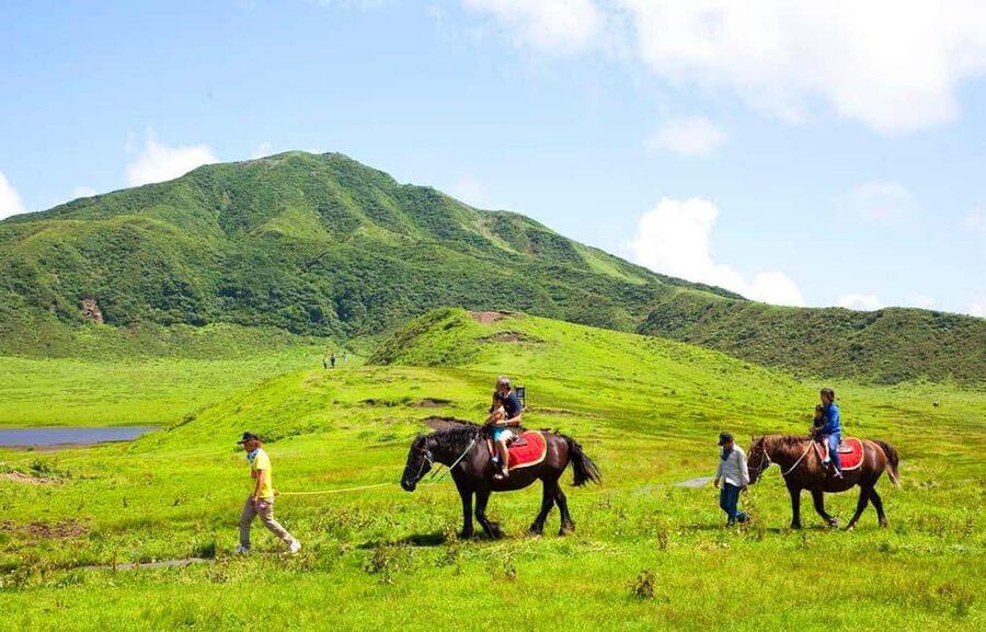 From Fukuoka: Mount Aso, Kurokawa Onsen, and Shrine Tour - Kusasenri Grassland: Lunch Break Views and the Horseback Option