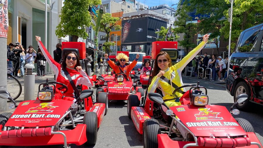 Osaka: Original Street Kart Experience (1 Hr) - The start: karts, costumes, rain coat, and a briefing that sets you up