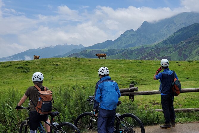 Private E-MTB guided cycling around Mt. Aso volcano & grasslands - Why Mt. Aso feels different by e-MTB