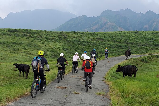 Private E-MTB guided cycling around Mt. Aso volcano & grasslands - Arriving at Aso Station and getting your ride ready