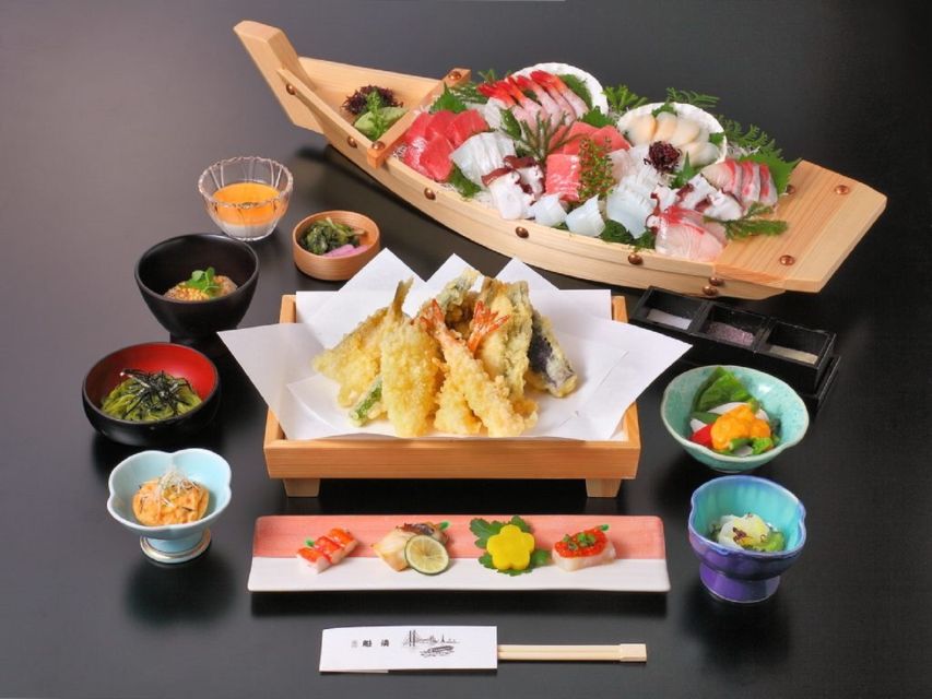 Tokyo Bay: Traditional Japanese Yakatabune Dinner Cruise - The course dinner: tempura, sashimi boat, seasonal rice, and shime no men